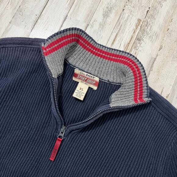 Vintage 90s Eddie Bauer Naby Blue Ribbed Quarter Half Zip Sweater Mens Size XL - Picture 2 of 6